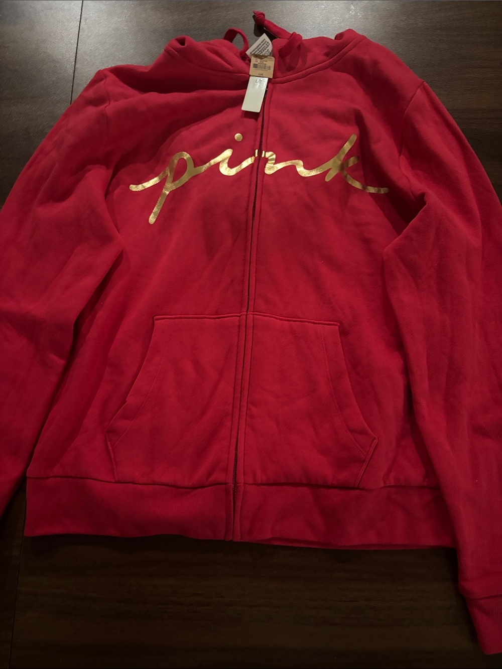 PINK Victoria's Secret Hot Pink Zip-Up Hoodie with Gold Script